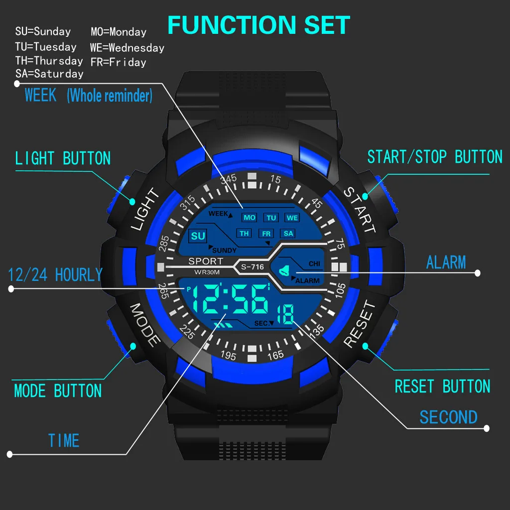 2022 Luxury Multi Function Sports Watches Countdown Men's LED Digital Watch Man Military Clock Wristwatch Wrist Watch Relogio