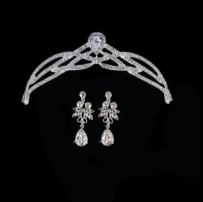 Bridal Butterfly Flower Waterdrop Silver Color Diamante Crystal tiara hairbands crown earrings wedding hair accessories wholesale (3)