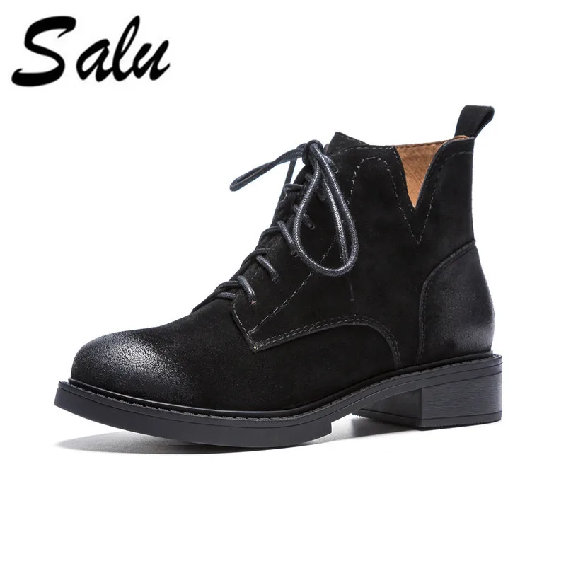 Salu women genuine leather boots natural insole winter booties platform shoes high heels Chelsea ankle boots