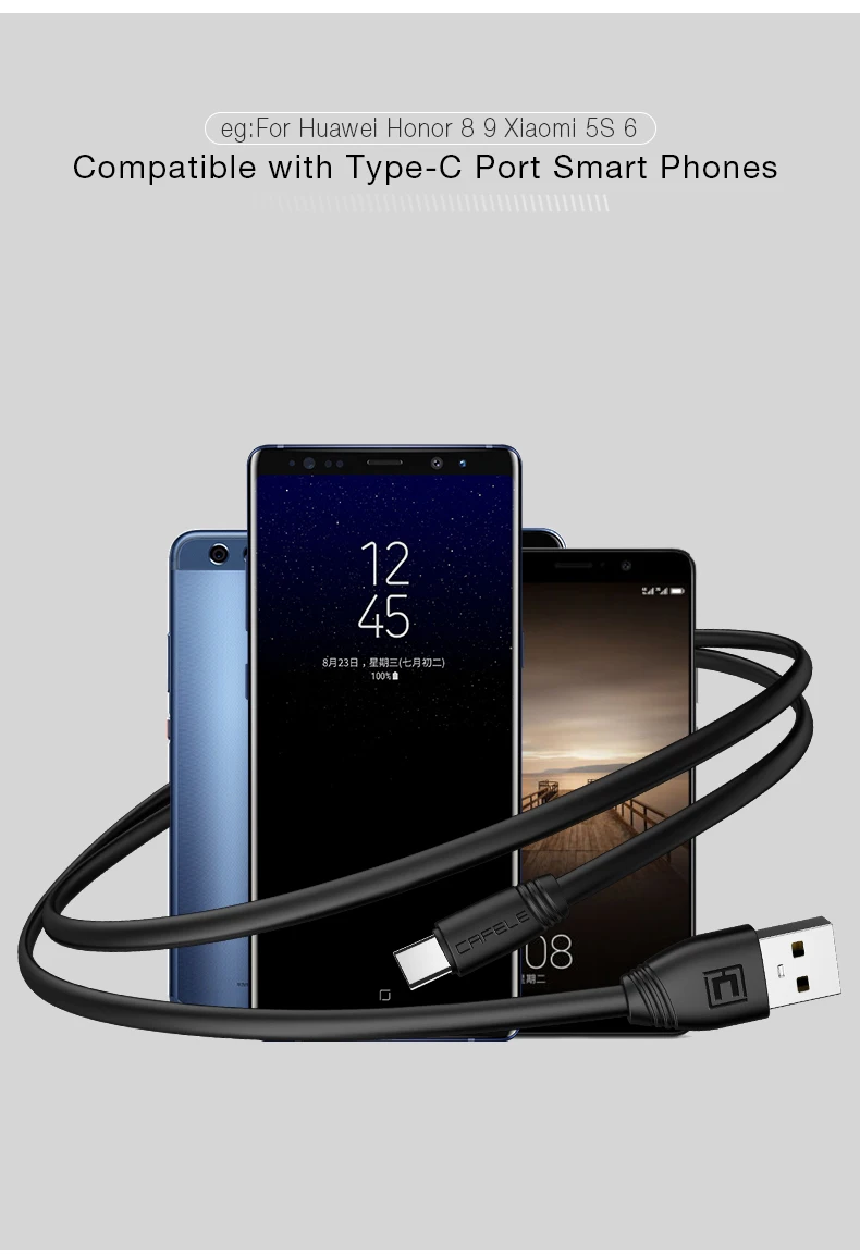 CAFELE плоский USB кабель type C кабель для зарядки телефона для samsung huawei Xiaomi Oneplus телефон type C порт прочный кабель для мобильного телефона