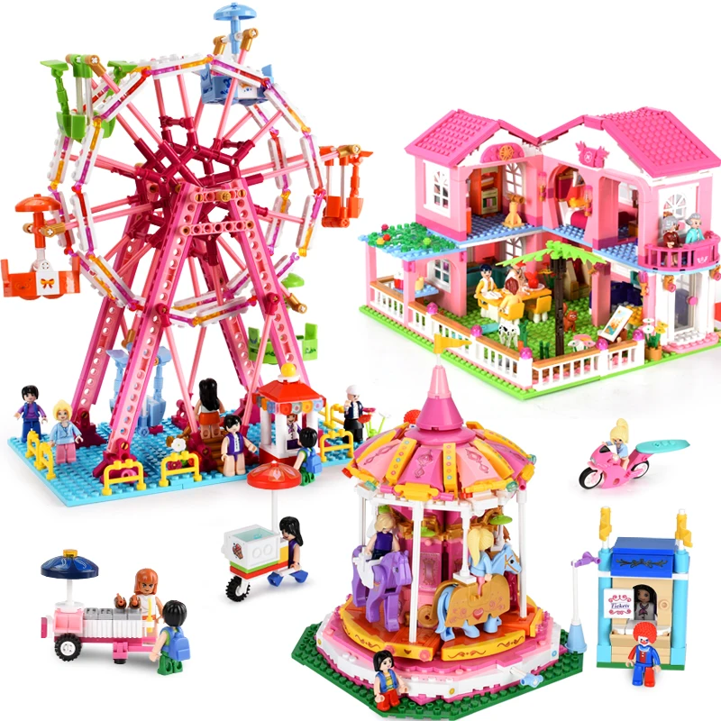 

Girls Princess Villa Blocks Ferris Wheel Carousel Building Blocks Compatible with Legoed Friends Educational Toys For Children