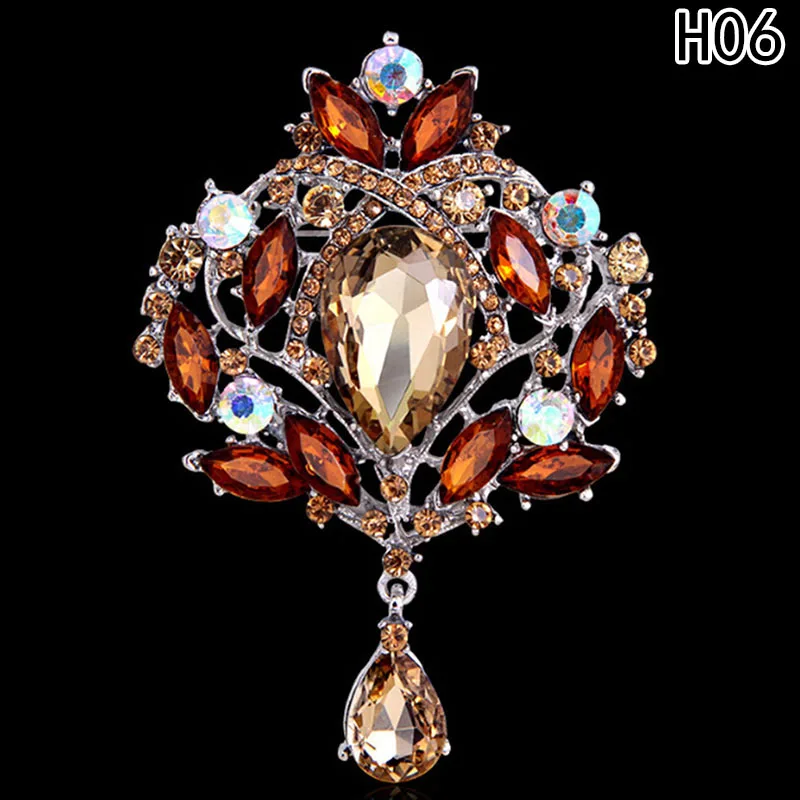 

2019 Colorful Rhinestone Water Drop Shiny Brooch Alloy Women Crown Glass Brooch Drop Shipping