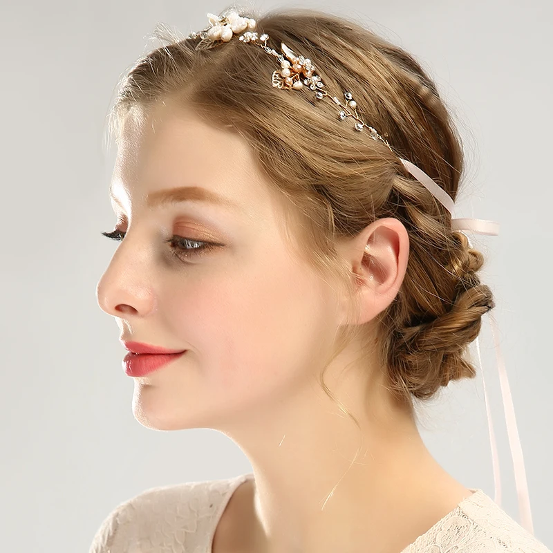 Серебряный золотой пресноводный ободок на голову с жемчугом цветок хрустальные стразы свадебные украшения для волос для женщин Свадебные повязки для волос украшения для волос