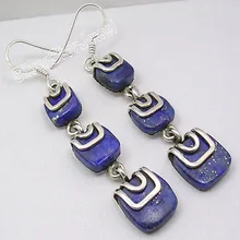 GENUINO LAPIS LAZULI Pendientes ELEGANTES de plata 5.9 CM