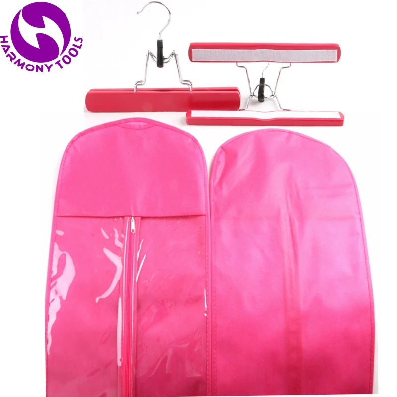 50 세트 핑크, 블랙 또는 화이트 지퍼 행거 패키지 가방 머리 확장 슈트 케이스 가방 클립 위사 머리 및 포니 테일 헤어 포장