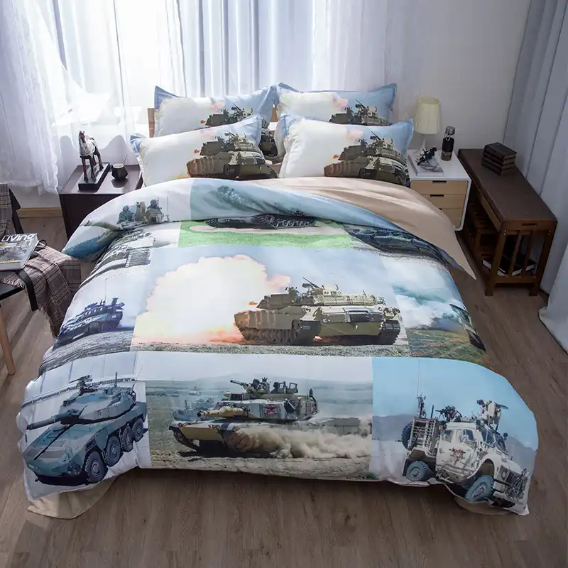 Tank Airplane Military Ship Gun Decorations Men Bedding Set Twin