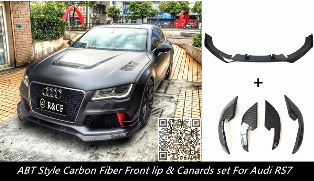 

RS7-R FRONT SPLITTER +CANARDS SET-ABT STYLE CARBON FIBER FRONT SPLITTER +CANARDS FOR AUDI RS7 NICE FITMENT&FITMENT!