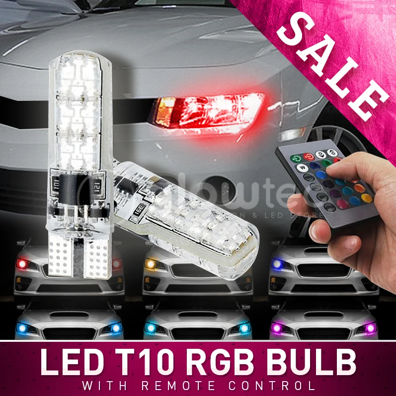 

2 Pieces T10 W5W LED Car Lights LED Bulbs RGB With Remote Control 194 168 501 Strobe Led Lamp Reading Lights White 12V GLOWTEC