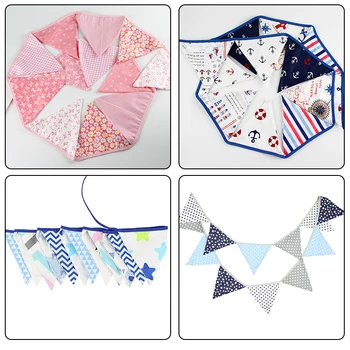 

Black White Cotton Fabric Cloth Banner Wedding Decor Baby Shower Birthday Cotton Fabric Garland Nordic Kids Room Tent Decoration