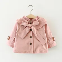 Модные пальто для маленьких девочек новые пальто с драпировкой, воротником и бантом, куртки для маленьких девочек, весна-осень, брендовая одежда для малышей