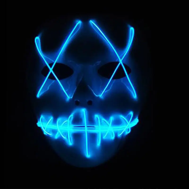 11 Цвета Хэллоуин Страшные Led маска Косплэй EL провода Led костюм маска EL Wire свет чистки фильм - Цвет: Transparent blue