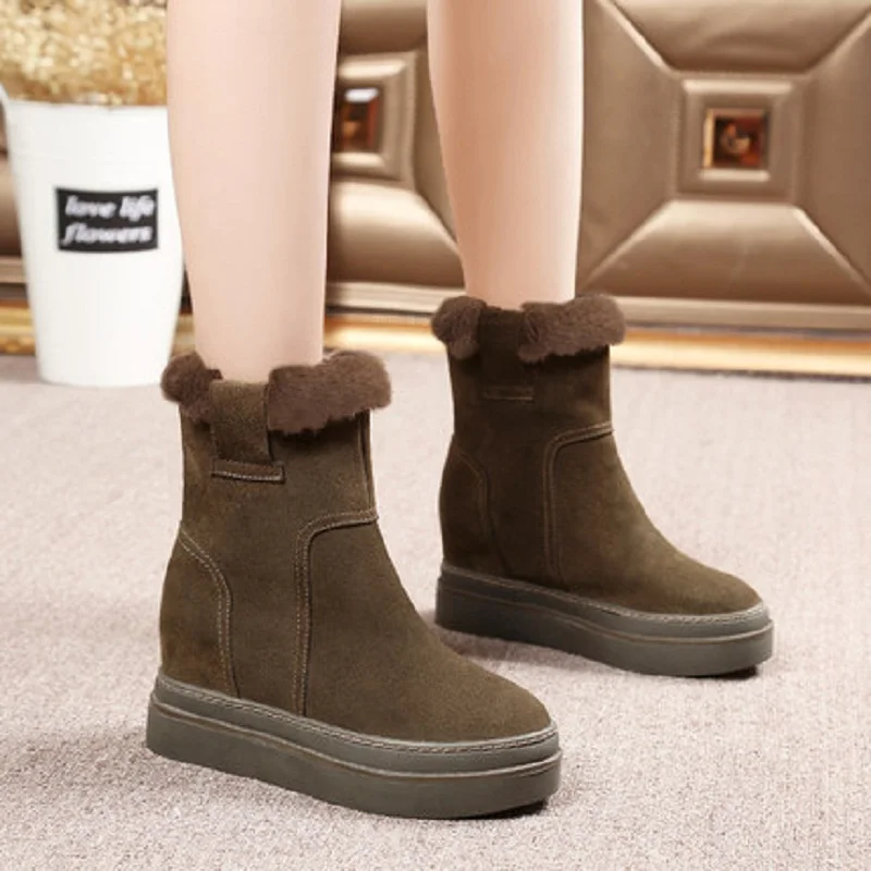 Hiver Fond Cuir Chaussures slip Pl Khaki New 2018 En Épais De Velours Mat Coton Sauvage Bottes Daim Plus Non Dames Court Neige Nn8wvmOy0