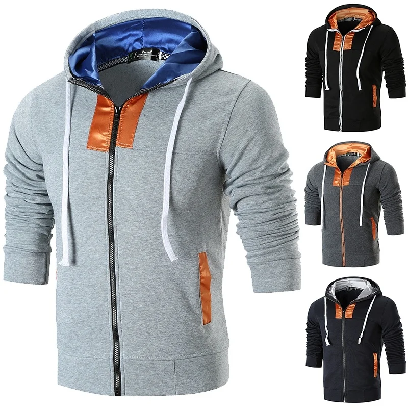 Male Hoodie 2018 New Autumn Winter Simple Casual Fashion Color Stitching Hooded Sweatshirt Slim Zipper for Men | Мужская одежда