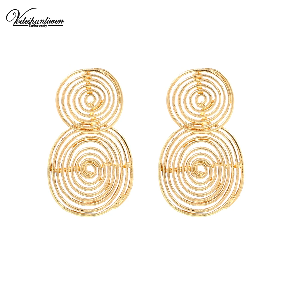 

Vodeshanliwen 2018 New Round Gold Metal Drop Dangle Earrings Fashion Bohemian Statement Earrings For Women Jewelry Wholesale