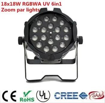 

2pcs /lot 18x18w zoom par light dmx lights dj KTV par 64 rgbwa uv 6in1 led par light for dj party disco