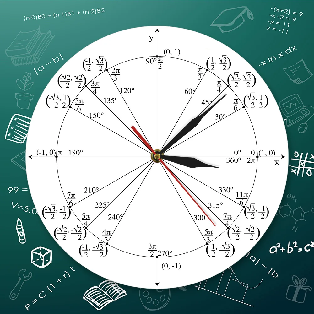 Блок Круг Математика учитель настенные часы тригонометрия предварительно калькулятор классный Декор геометрические радиан маркированные углы значения настенные часы