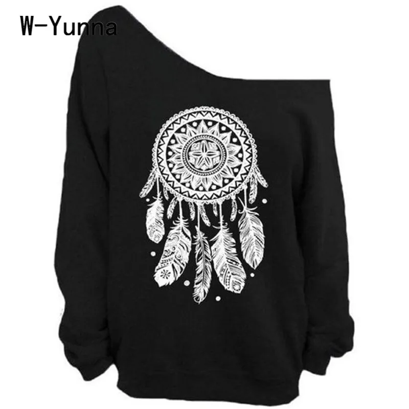 Black Sweatshirts Women Harajuku Elephant Printed Long Sleeve Open Shoulder Streetwear Tracksuit Women Autumn Sudadera Mujer