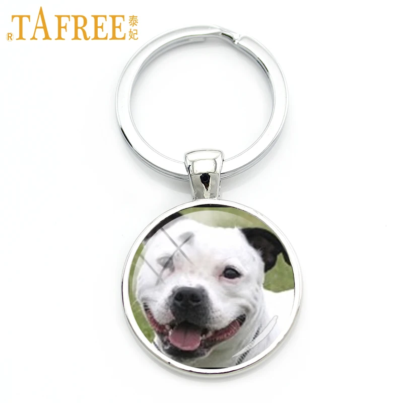 

TAFREE Fluffy Dog glass cabochon keychain Smart patient and kid-friendly French bulldog key chain men women jewelry DG12