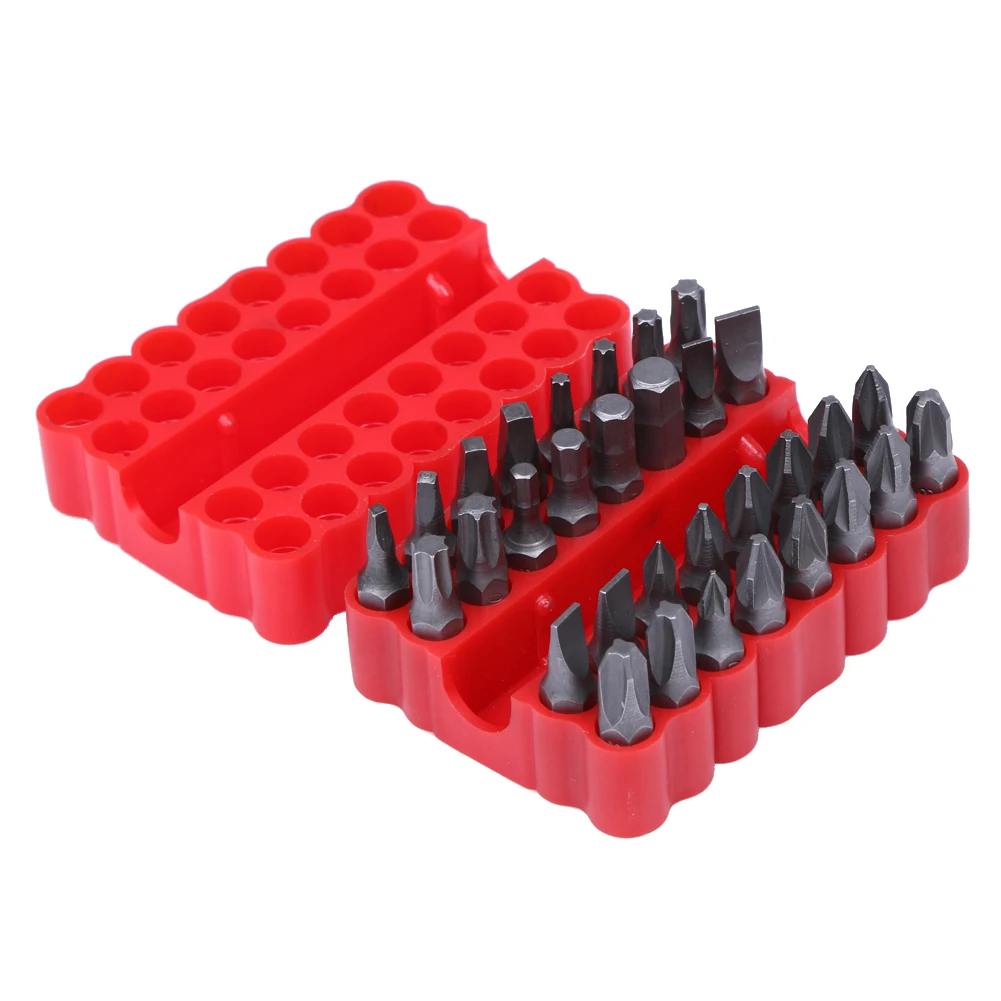 

33pcs/Set Security Tamper Proof Bits Torq Torx Hex Star Spanner Tri Wing Screws Hex Bit Set 1/4'' Magnetic Holder with Red Case