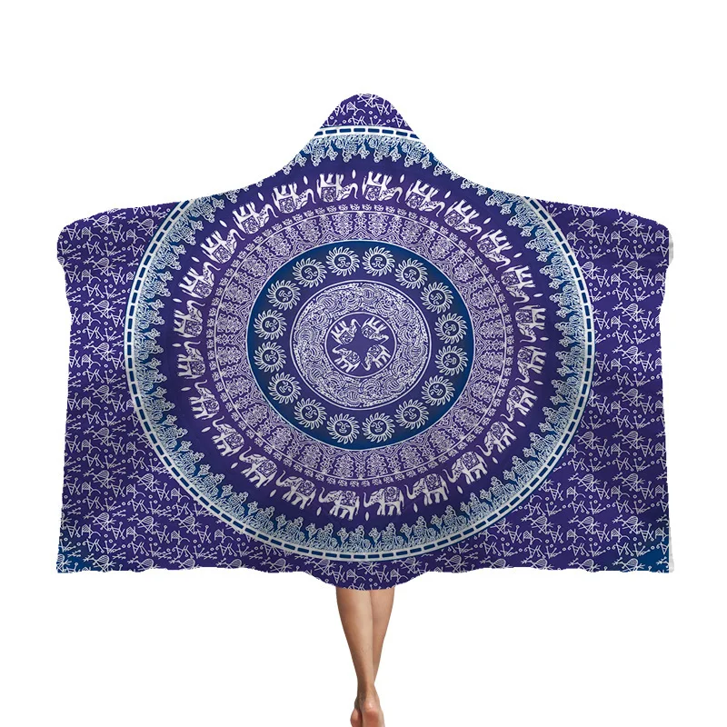 Плед с рисунком мандалы с капюшоном, Tai Chi, утепленное теплое одеяло, s, Удобный флисовый плащ, Волшебная Одежда для сиесты, семейные одеяла для детей, Прямая поставка - Цвет: 1