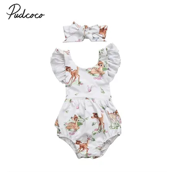 

Newborn Toddler Girls Bodysuit Cute Infant Baby Girls Printed Deer Bodysuit with Headband Sleeveless Summer Girls Clothes 0-18M