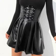 Женские юбки в стиле панк, готика, Харадзюку, бандаж, шнуровка, искусственная кожа, корейская мода, черные плиссированные мини-юбки, летняя Клубная одежда для вечеринок