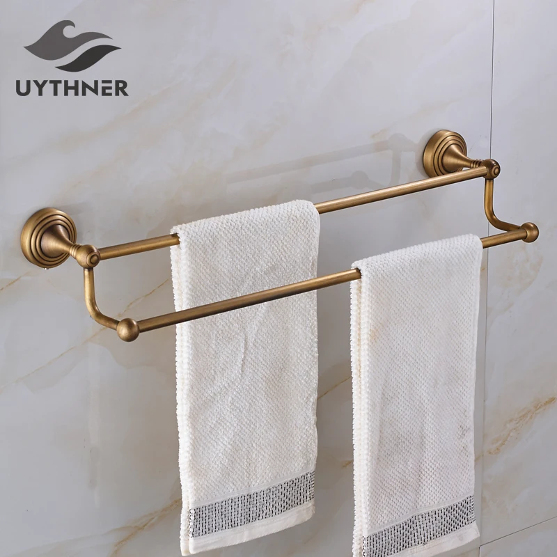 Solid Brass Bathroom Double Towel Bars Towel Holder Antique Brass