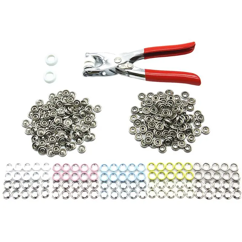 Baratos 1 unid alicates 100 Sets 5 colores 120 Sets 6 colores DIY Soportes prensa studs poppers hebilla de metal snap botón de la ropa Kit + alicates