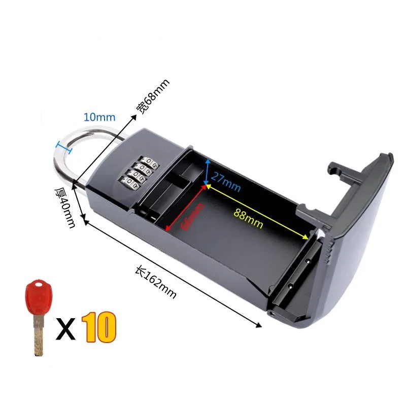 Office Secret Locks Padlock Keyed Security Gym Mechanical Password Door Lock Key Storage Box Organizer, Big Metal Size black