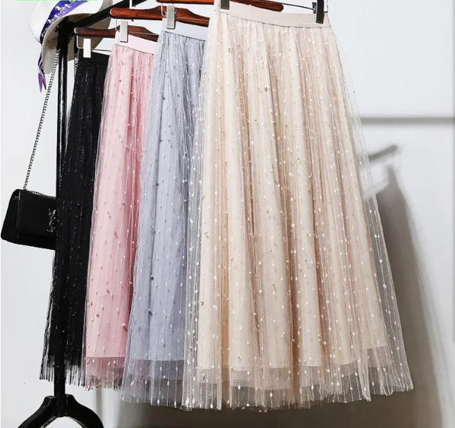 Точечная длинная юбка Женская Весенняя Высокая талия Женская юбка модный точечный узор Элегантная Дамская сетчатая юбка-топ 3071 50