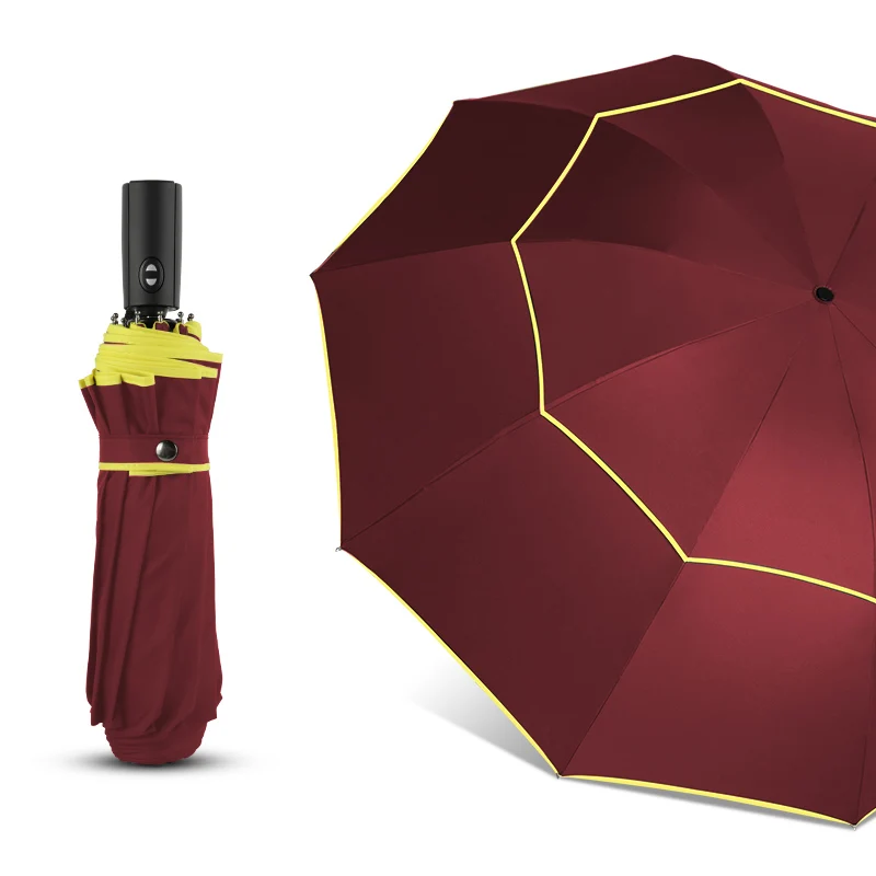 High Quality 120cm Fully-automatic Umbrella Men Rain Woman Double Layer 3 Folding Business Gift Umbrella Windproof Sun Umbrellas - Цвет: Red