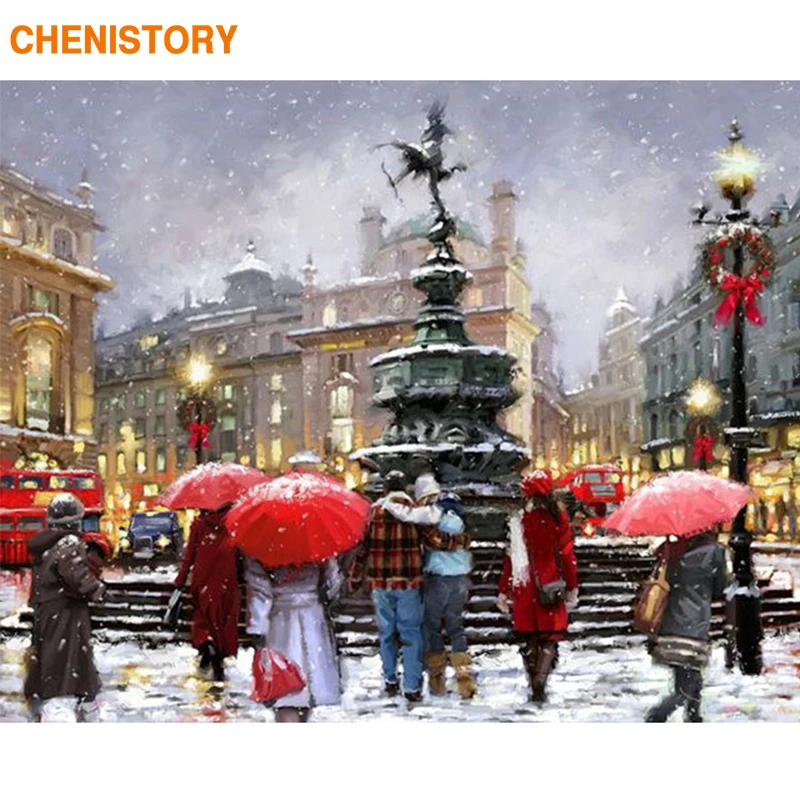 

CHENISTORY Snow Street Landscape DIY Painting By Numbers Kits Acrylic Picture Drawing On Canvas For Home Wall Art Decor 40x50cm