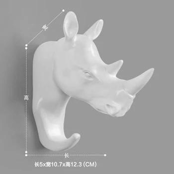 

KiWarm On Sale Resin Exotic Rhinoceros Head Ornament White Animal Statues Crafts for Home Hotel Wall Hanging Art Decoration Gift
