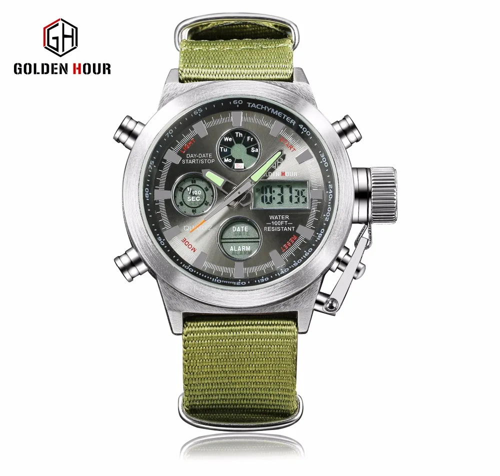 

Fashion Brand Men Sports Watches with Nylon Strap Digital Analog Watch Army Military Waterproof Male LED Clock Relogio Masculino