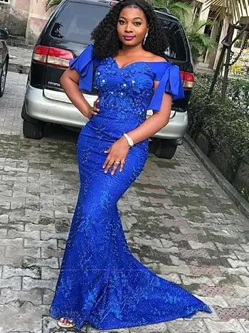 Элегантный насыщенного синего цвета длинное платье русалки для выпускного Африки Нигерия женское вечернее платье плюс размер с открытыми плечами, вечернее платье Robe de soiree - Цвет: royal blue
