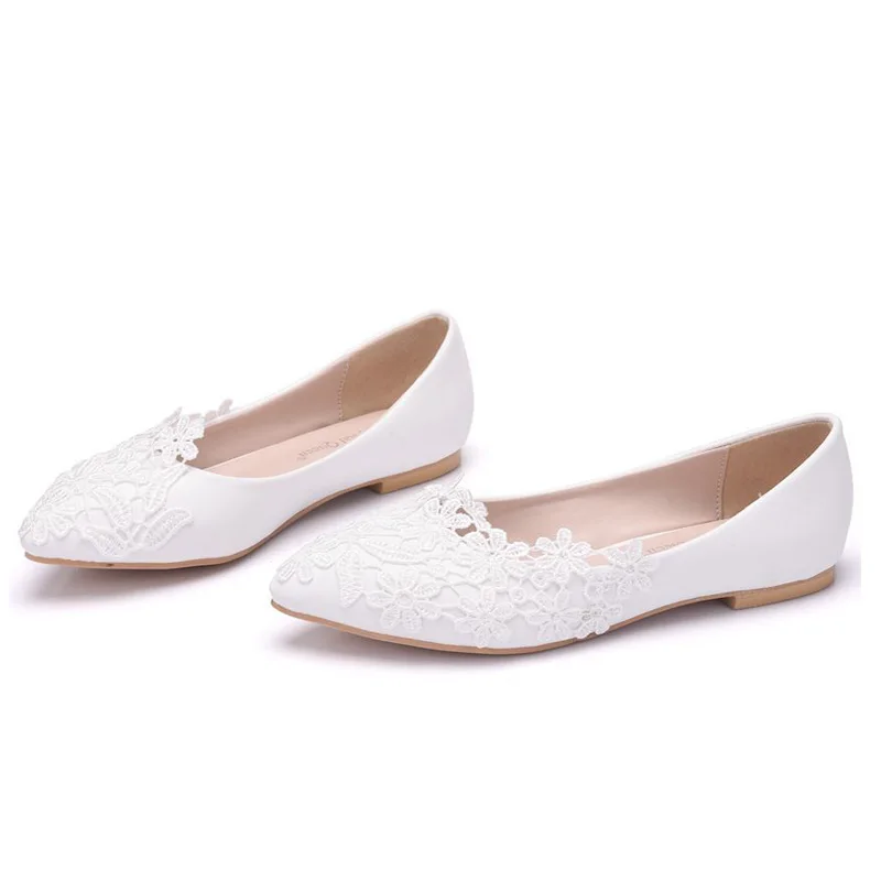 Открытый Для женщин кружева белая свадебная обувь дышащие летние Туфли без каблуков против скольжения Женская прогулочная обувь женская стабильный ShoesBig Размеры