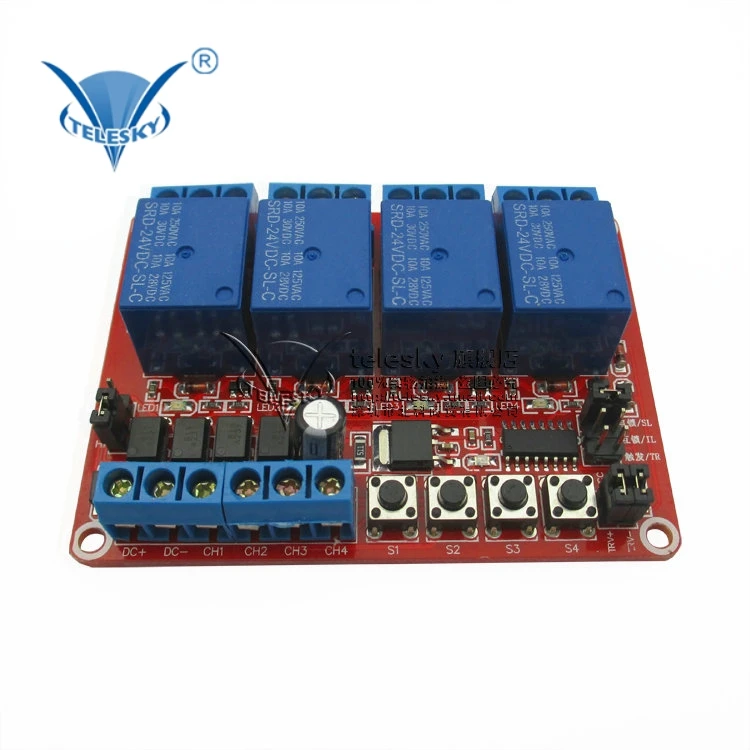 

4-way self-locking interlock trigger three select one support high and low level trigger relay module 24V DC24V
