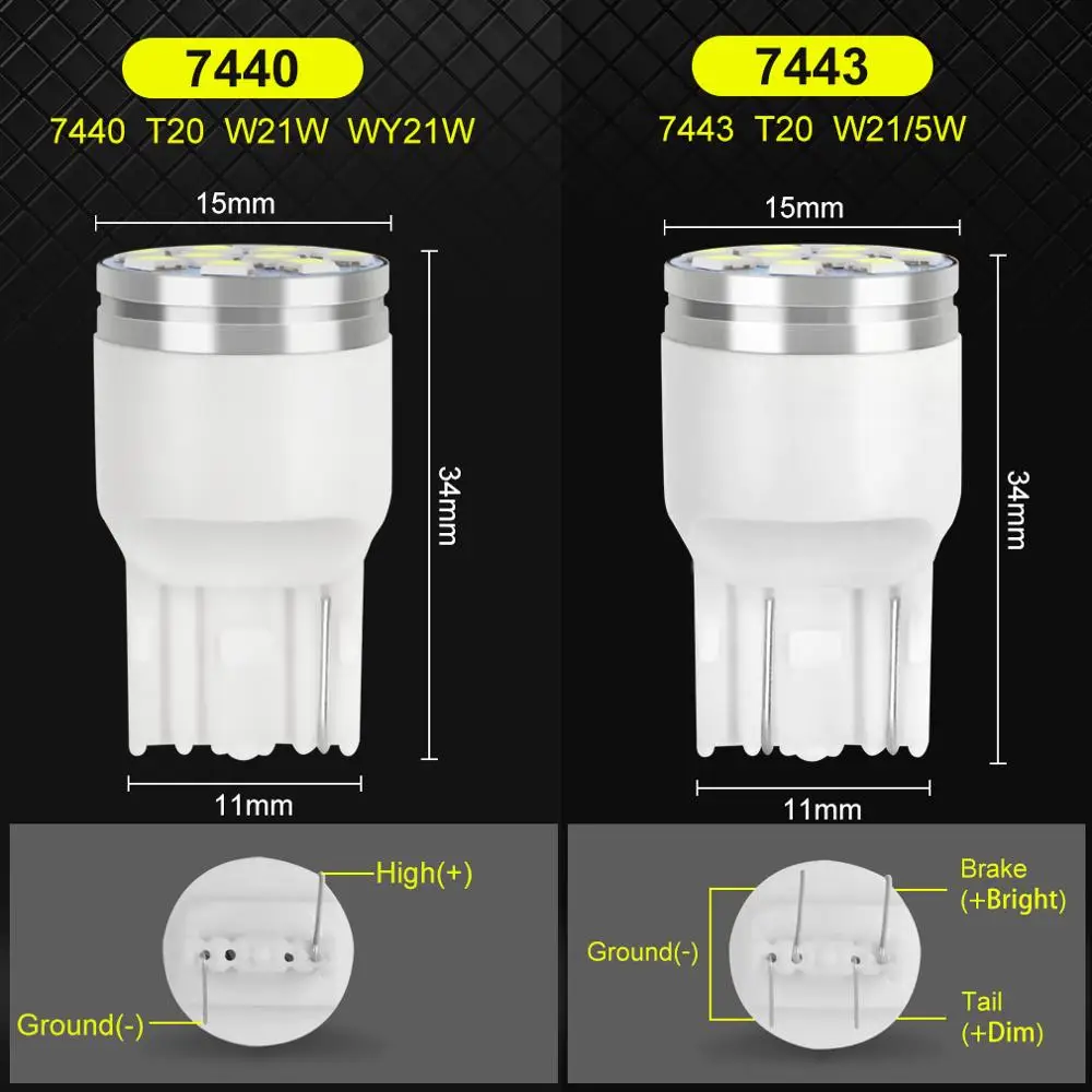 T20 светодиодный 7443 7440 W21/5 Вт W21W светодиодный лампы WY21W Автомобильная сигнальная лампа стоп-сигналы DRL авто светодиодные лампы 12V 6000 K; цвета белый, желтый, красный