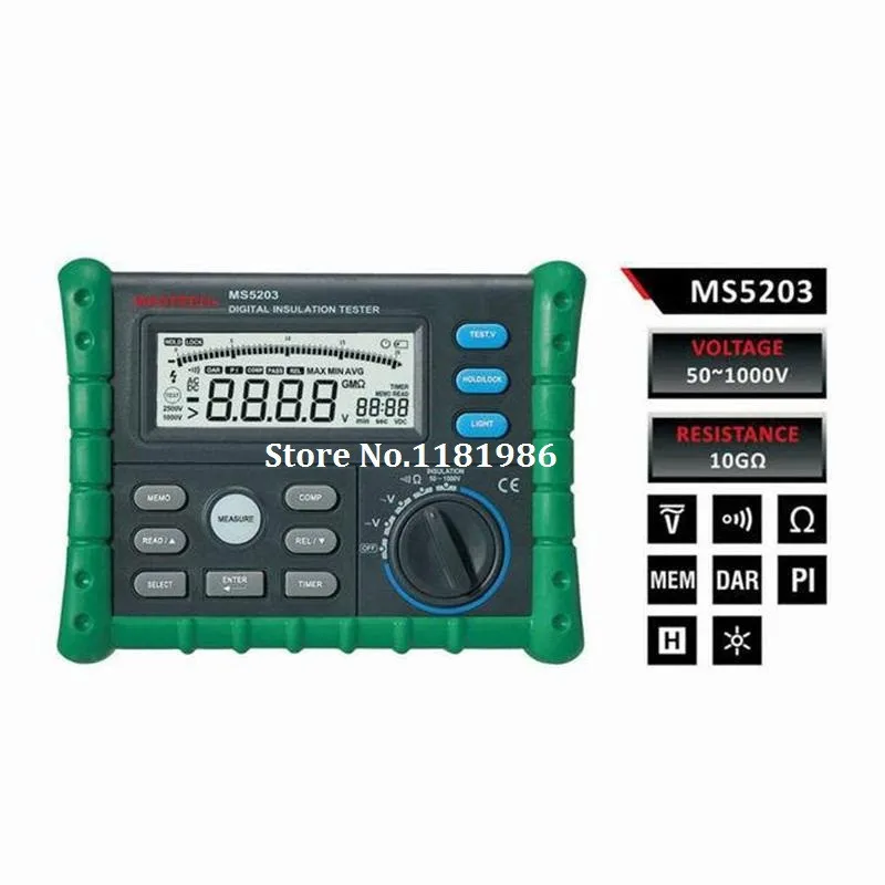 MasTech MS5203 Цифровой Megger тестер изоляции er Измеритель сопротивления Tecrep 10G 1000V AC/DC непрерывность электрического напряжения Электрический тест