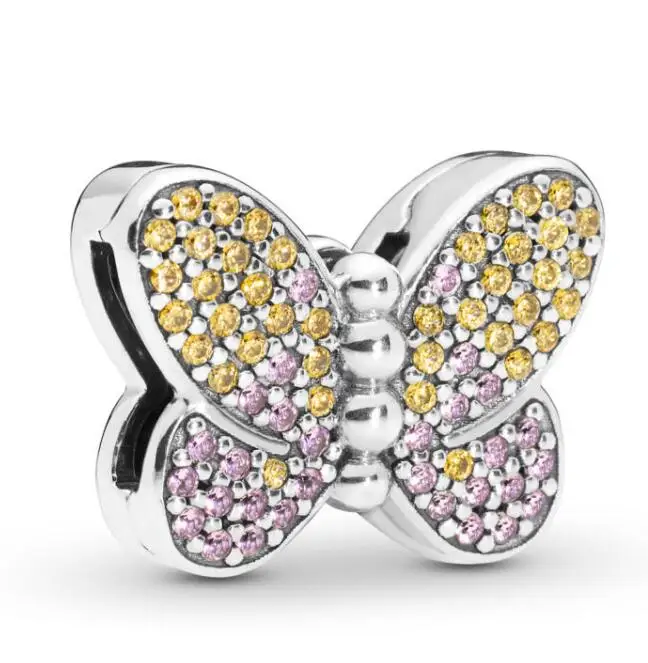 

Original 925 Sterling Silver Bead Charm Reflexions Bedazzling Butterfly Clip Beads Fit Pandora Women Bracelet Diy Jewelry