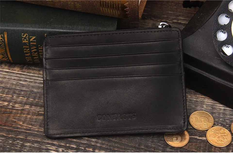 CONTACT'S-супер тонкий кошелек из натуральной кожи держатель для карт мужские кошельки мини кошелек портмоне Органайзер короткий чехол для кредитных карт