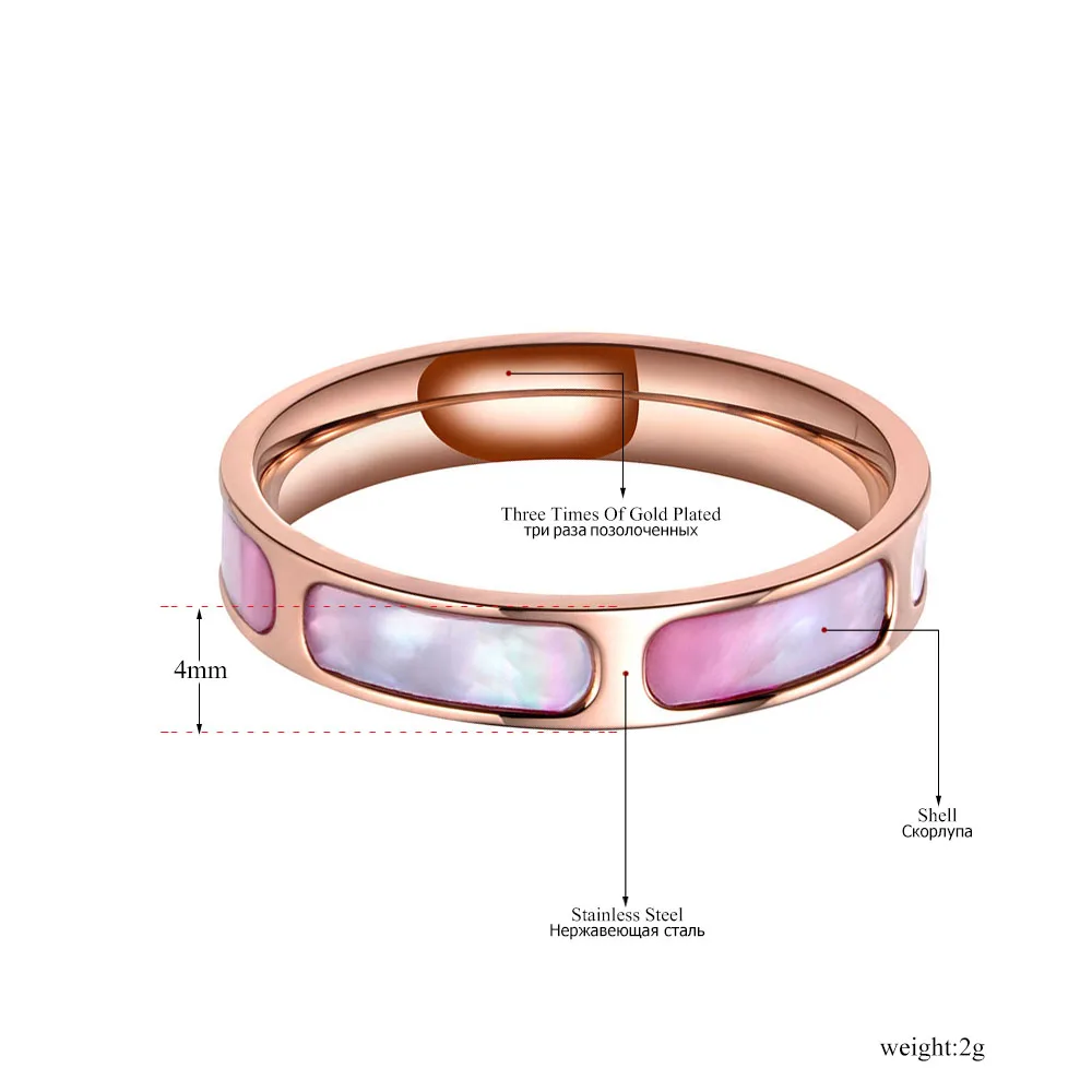 Lokaer трендовые обручальные кольца из титановой нержавеющей стали для женщин и девочек, розовое золото, раковина, CZ Кристалл, Женские Ювелирные изделия для помолвки R19072