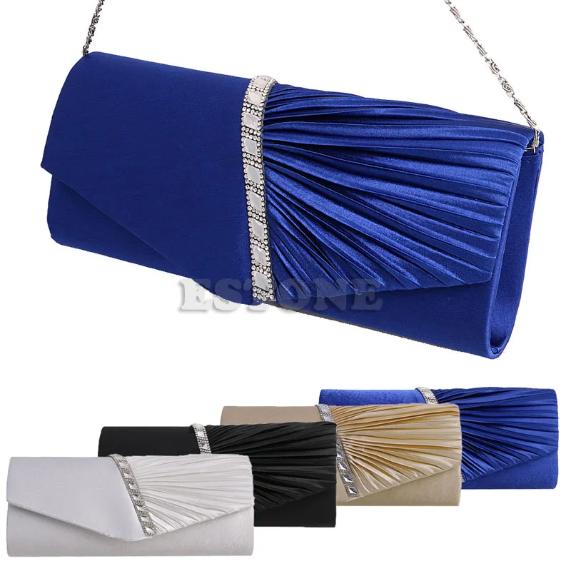 

THINKTHENDO Women's Pleated Rhinestone-Studded Satin Handbag Evening Clutch Bags