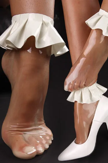 

Transparent Latex Sock With White Frilled Latex Rubber Short Socks