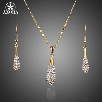 

AZORA Gold Color Stellux Austrian Crystal Water Drop Drop Earring and Pendant Necklace Set TG0022