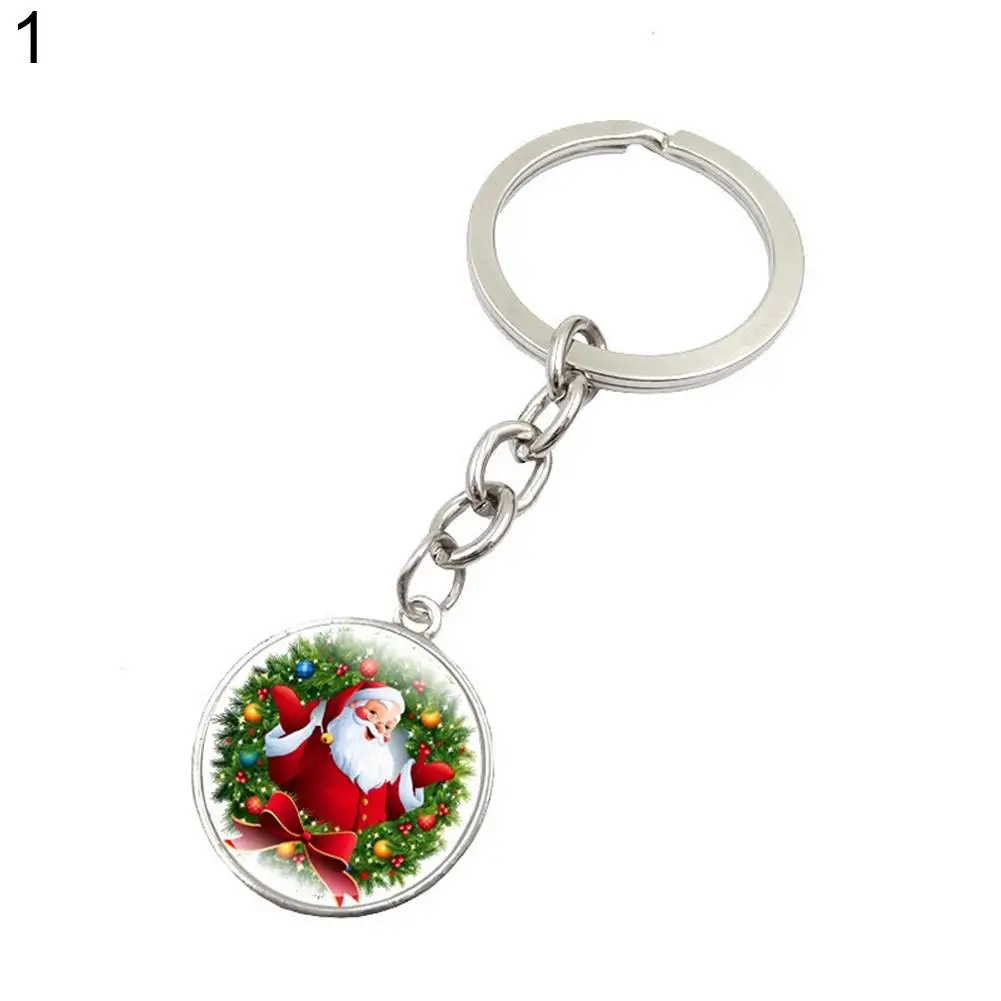 Handmade Glass Pendant Keychain Santa Claus Picture Key Rings Chains Jewelry Christmas Gift | Украшения и аксессуары
