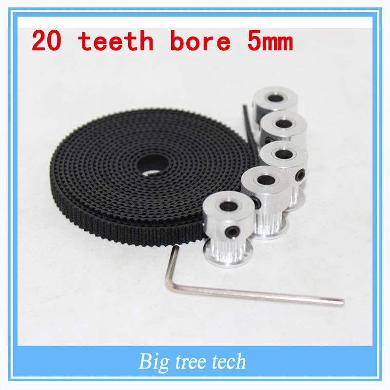 5pcs 20teeth GT2 Timing Pulley and 5M GT2 6mm GT2 Timing Belt for 3D printer with