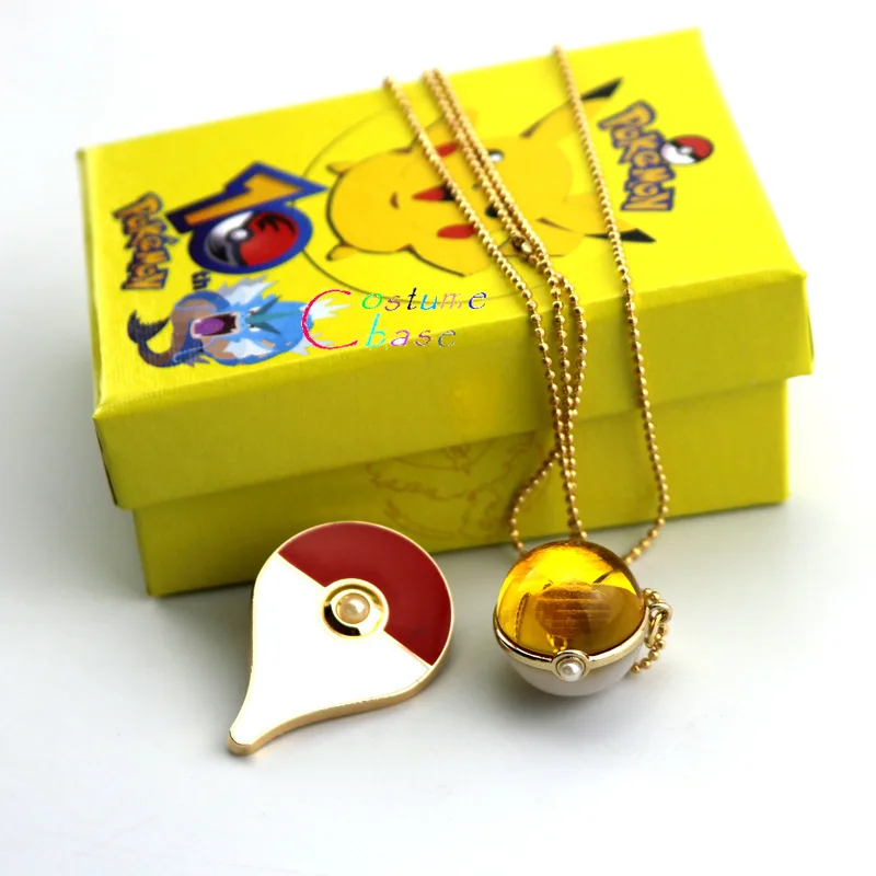 

Cartoon Pocket Monster Pokemon Go Pokeball Pikachu Necklace Badge Pendant Accessories Set Cosplay Prop Gift