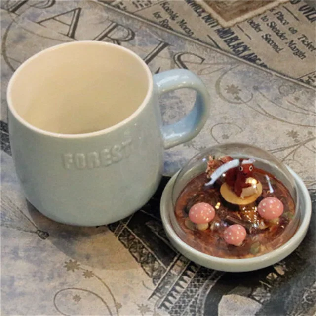 Микро чашка ландшафт животные кофейные молочные кружки 400 мл креативная мультяшная чашка керамическая кружка с крышкой любовник кружка для завтрака подарки на Рождество - Цвет: Синий