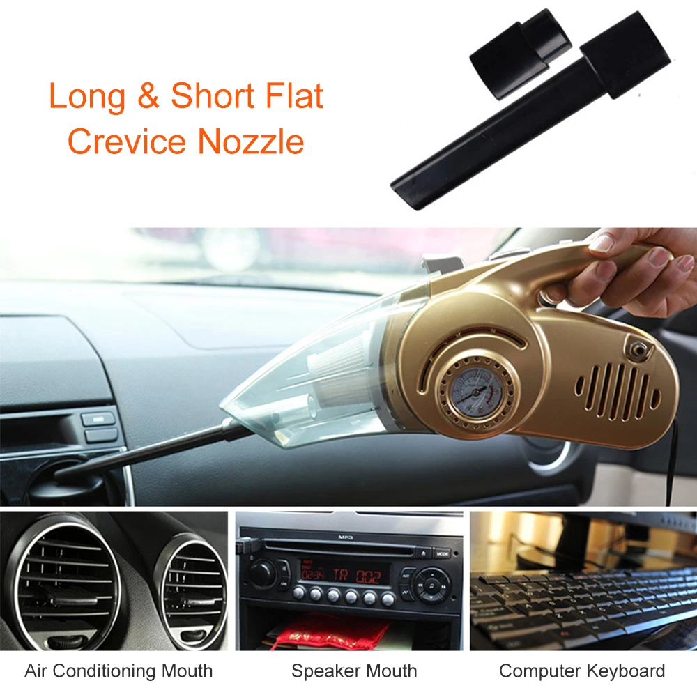 

Powerful Car Wet/Dry Vacuum Cleaner 4 in 1 Tire Inflator & Tire Pressure Gauge & LED Light Handheld Vacuum Sweeper